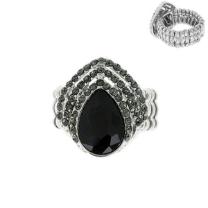 Dark Grey Teardrop Crystal Gem Tipple Halo Stretch Ring