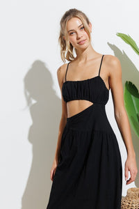 Black Strap Waist Cut-out Maxi Dress