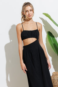 Black Strap Waist Cut-out Maxi Dress