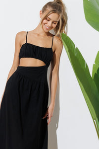 Black Strap Waist Cut-out Maxi Dress