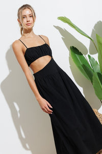 Black Strap Waist Cut-out Maxi Dress