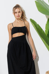 Black Strap Waist Cut-out Maxi Dress