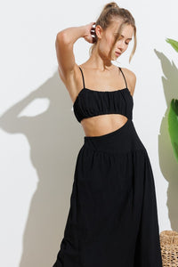 Black Strap Waist Cut-out Maxi Dress