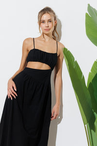 Black Strap Waist Cut-out Maxi Dress