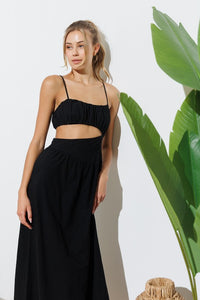 Black Strap Waist Cut-out Maxi Dress