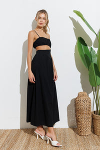 Black Strap Waist Cut-out Maxi Dress