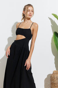 Black Strap Waist Cut-out Maxi Dress