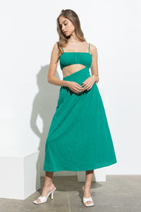 Green Strap Waist Cut-out Maxi Dress