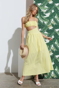 Yellow Strap Waist Cut-out Maxi Dress