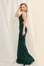Emerald Long Sequin Halter Top Dress