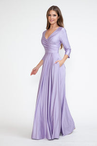 Light Purple Sleeve Wrap Pleated Flare Pockets Formal Dress Aquarius Brand Light Purple Sleeve Wrap Pleated Flare Pockets Formal Dress Aquarius Brand