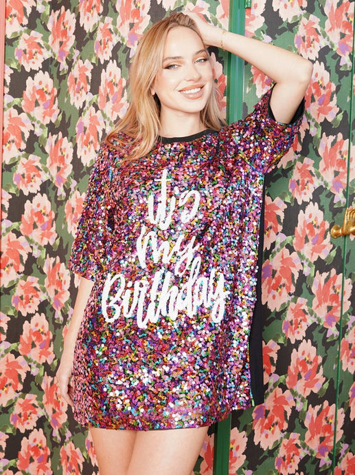 Purple Multi Multi Its My Birthday Shirt Dress