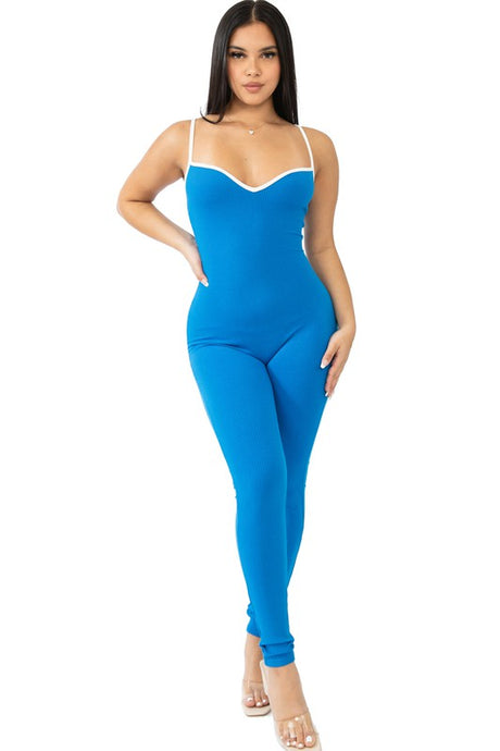 Blue Sweetheart Neck Jumpsuit