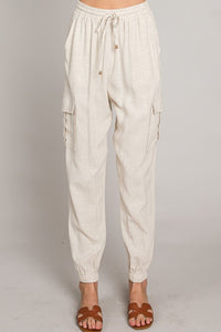 White Soft Linen Joggers with Cargo Pockets