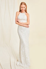 White Mesh Net With White Sequin Halter Gown