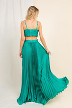 Kelly Green Satin Pleated Cut Out Back Long Gown