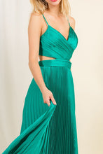 Kelly Green Satin Pleated Cut Out Back Long Gown