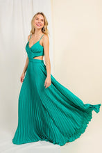 Kelly Green Satin Pleated Cut Out Back Long Gown