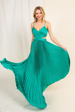 Kelly Green Satin Pleated Cut Out Back Long Gown