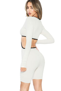 White/Black Mini Snatched Cut Out Long Sleeve Jumpsuits