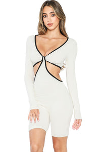 White/Black Mini Snatched Cut Out Long Sleeve Jumpsuits