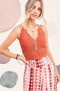Orange Red Crochet Lace Top