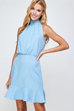 Light Blue Solid Halter Dress