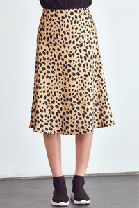 Leopard Satin Midi Skirt