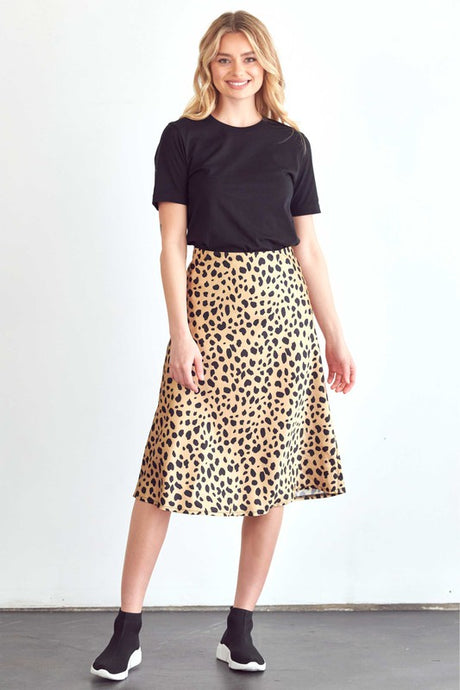Leopard Satin Midi Skirt