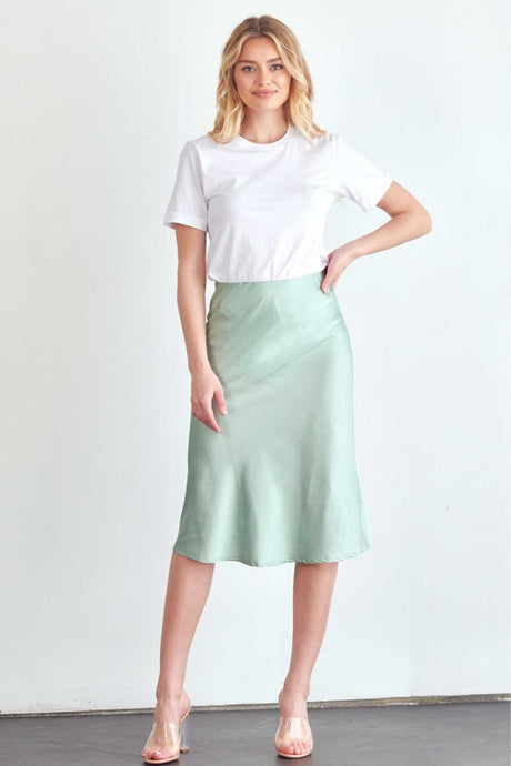 Green Satin Midi Skirt