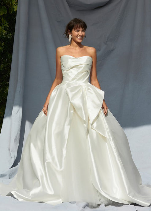 Off White Strapless Lace Back Mikado Wedding Dress
