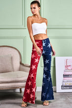 Red/Navy Star Print Bell Bottom Denim Pants