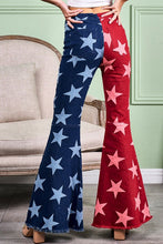 Red/Navy Star Print Bell Bottom Denim Pants
