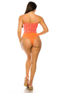 Orange Rhinestone Sleeveless Bodysuit