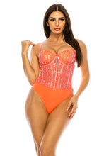 Orange Rhinestone Sleeveless Bodysuit
