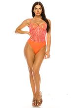 Orange Rhinestone Sleeveless Bodysuit