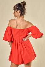 Tomato Red Off Shoulder V-wire Ruffle Detail Romper
