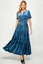 Teal Velvet Tiered Dress