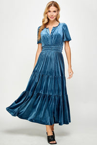 Teal Velvet Tiered Dress