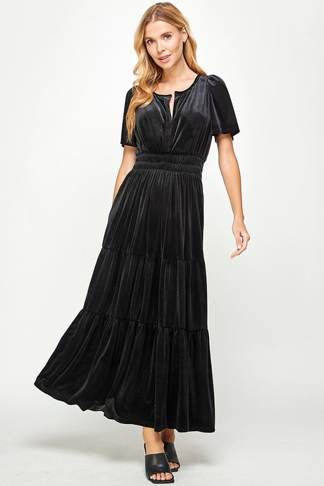 Black Velvet Tiered Dress