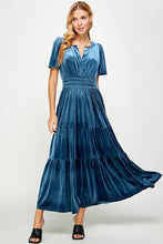 Teal Velvet Tiered Dress