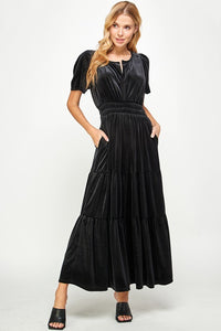 Black Velvet Tiered Dress