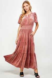 Blush Velvet Tiered Dress