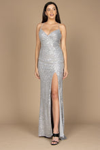 Silver Long Fitted Sequin Prom Dress
