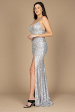 Silver Long Fitted Sequin Prom Dress