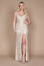 Champagne Long Fitted Sequin Prom Dress