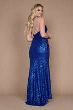 Blue Long Fitted Sequin Prom Dress