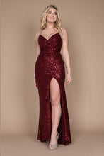 Burgundy Long Fitted Sequin Prom Dress
