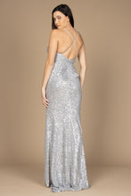 Silver Long Fitted Sequin Prom Dress