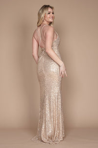 Gold Long Fitted Sequin Prom Dress